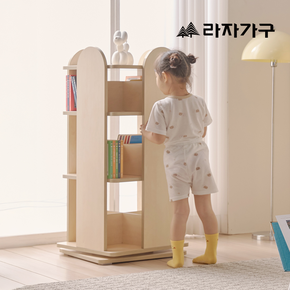 라자가구 베니 E0등급 키즈 4단 회전책장 어린이 이동형 유아 책꽂이 아기 교구장