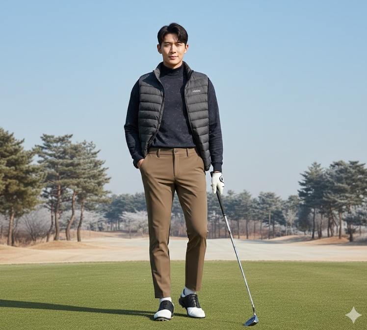 볼빅 골프 남성 겨울 필드룩 사이드 밴드형 본딩 기모 골프웨어 바지 - 메인 이미지