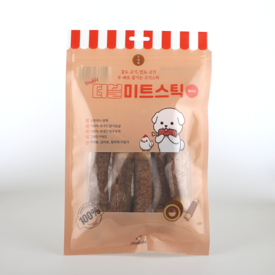 주베베 오래먹는 더블 미트 스틱 개껌 스트레스 해소 치석 치아 관리 더블미트스틱 닭고기, 100g, 1개 - 상품 이미지
