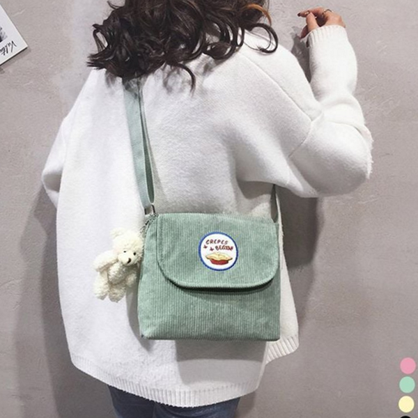 코듀로이 여성 미니 크로스 백 캐주얼 여성 데일리 백 캔버스 - 메인 이미지