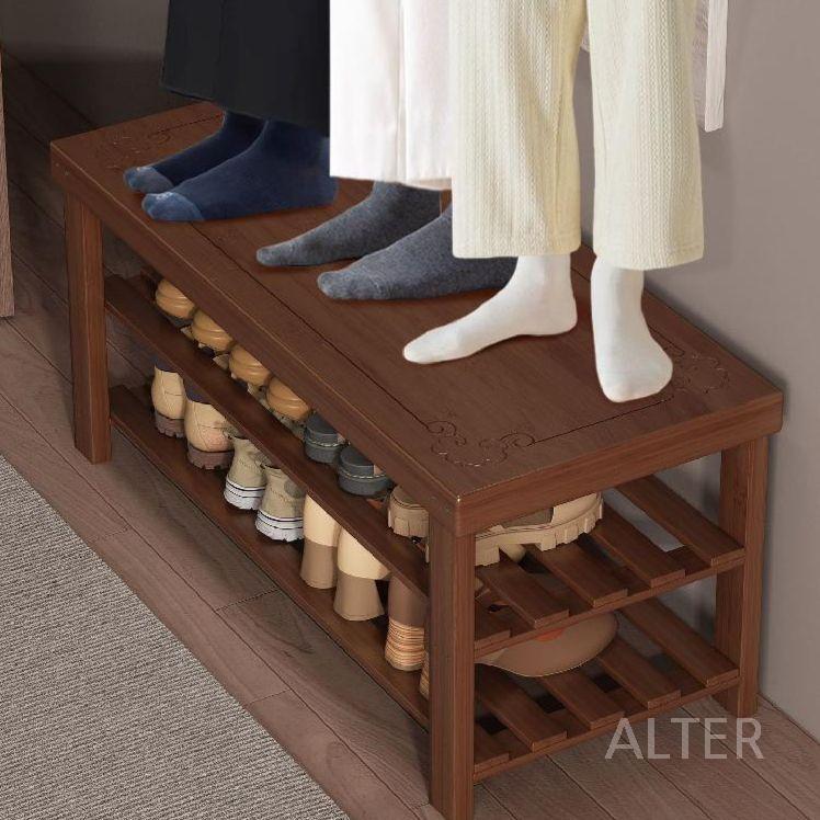 수납장 현관 원목 벤치의자 선반 진열장 신발정리대 70CM 길이 5단-브라운 - 상세 이미지 3