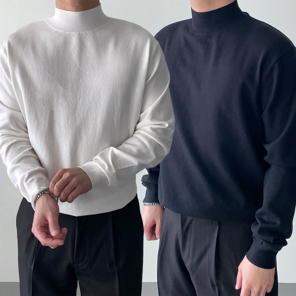 남성니트 이너 얇은 목티 터틀넥 남자반목폴라 폴라티 반폴라 - 상품 이미지