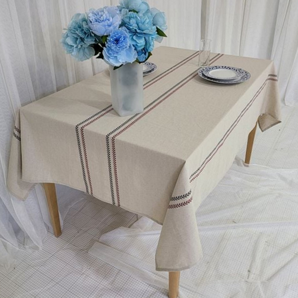 북유럽 린넨 식탁보 라인 린넨 테이블보 사각 대형 6인용 주방테이블