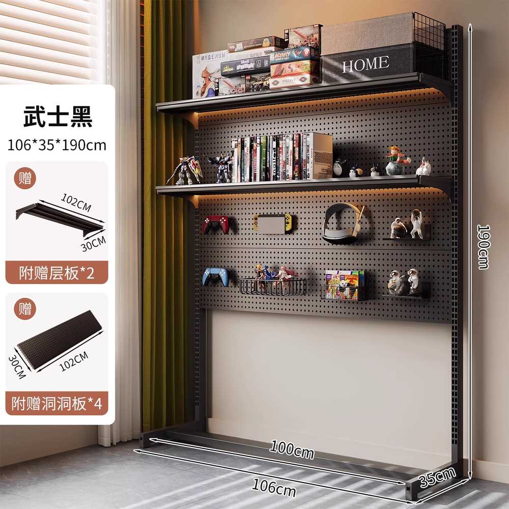 스탠드 타공판 프레임 자석 파티션 걸이대 정리 맞춤 190x75cm 블랙/선반2+홀판4 이미지 7