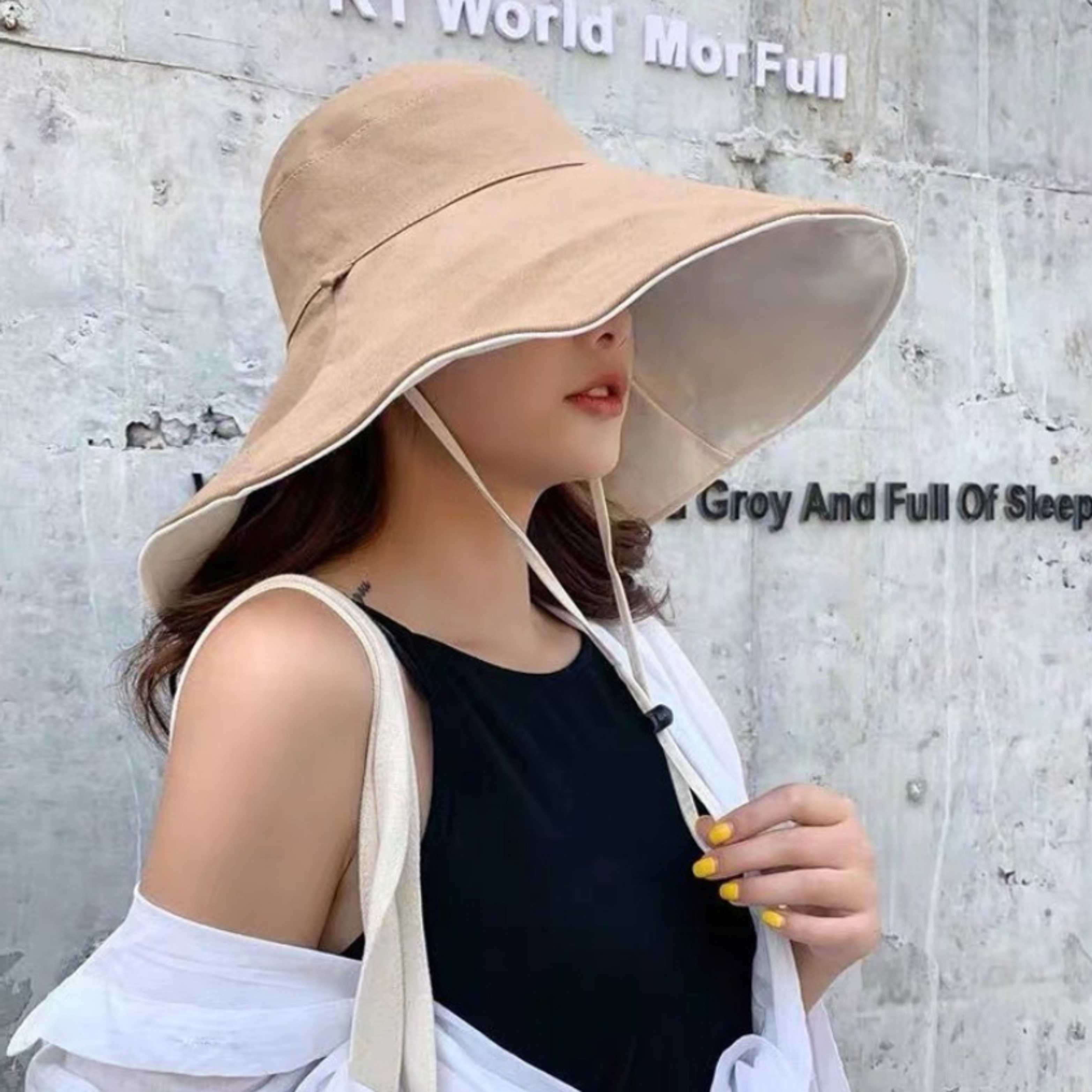 양면 와이드 벙거지 버킷햇 자외선 차단 모자 베이지 - 상품 이미지