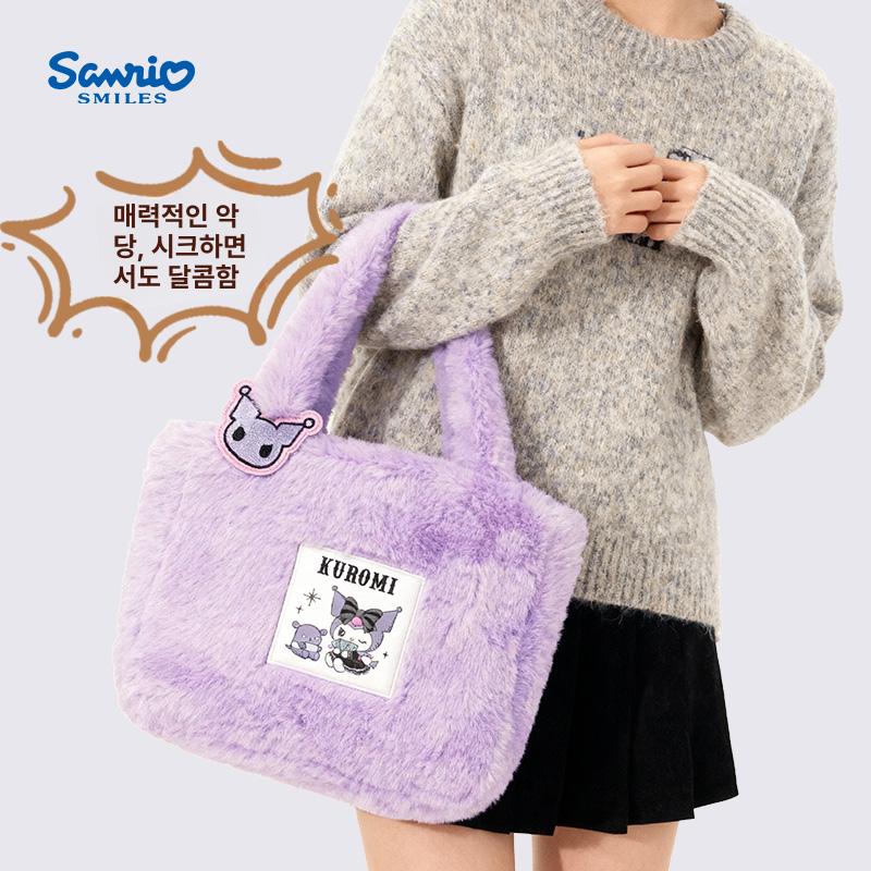 산리오 토트백 플러시 숄더백 겨울 가방 헬로키티 마이멜로디 시나모롤 쿠로미 헬로키티 봉제 하트 핸드백 - 상품 이미지