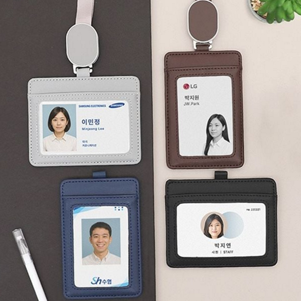 가죽 사원증 목걸이 릴홀더 사원증 케이스 학생증 출입증 - 상품 이미지