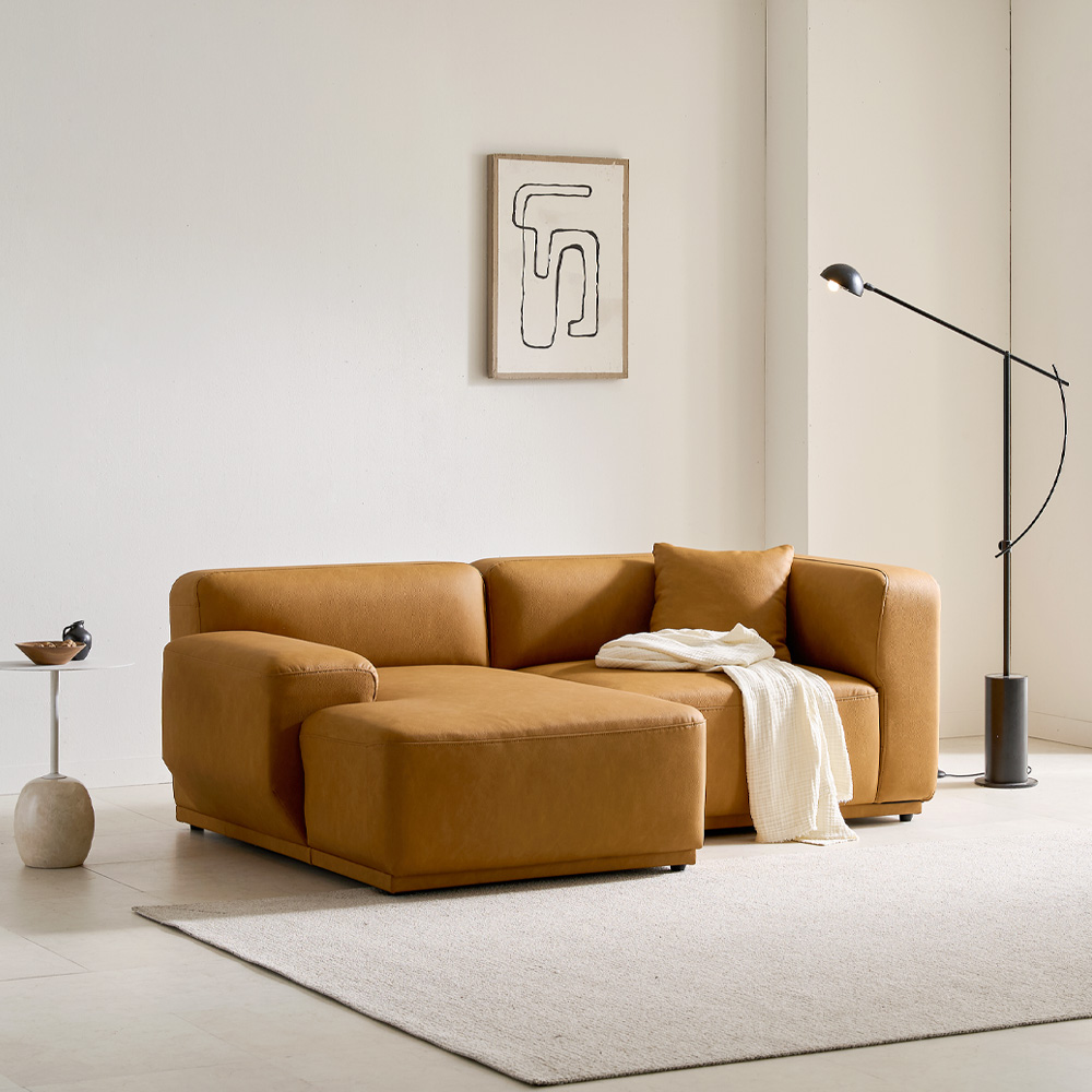 케이하우스홀드 켄지 2인 오픈 카우치형 실리콘가죽 비건레더 가죽소파 국내제작