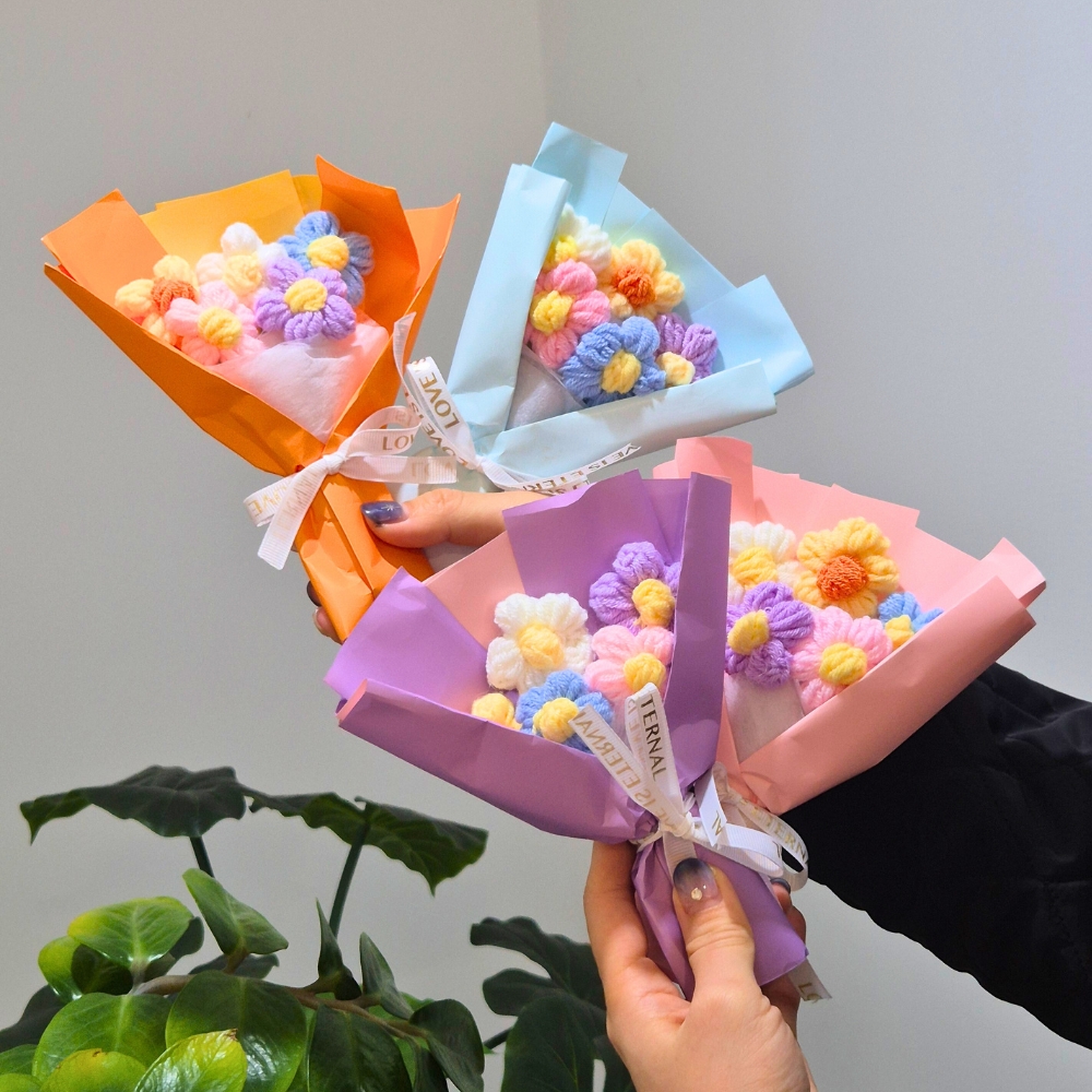 한송이 꽃다발 뜨개 졸업식 졸업 꽃 완제품 학예회 발표회 재롱잔치 - 상품 이미지