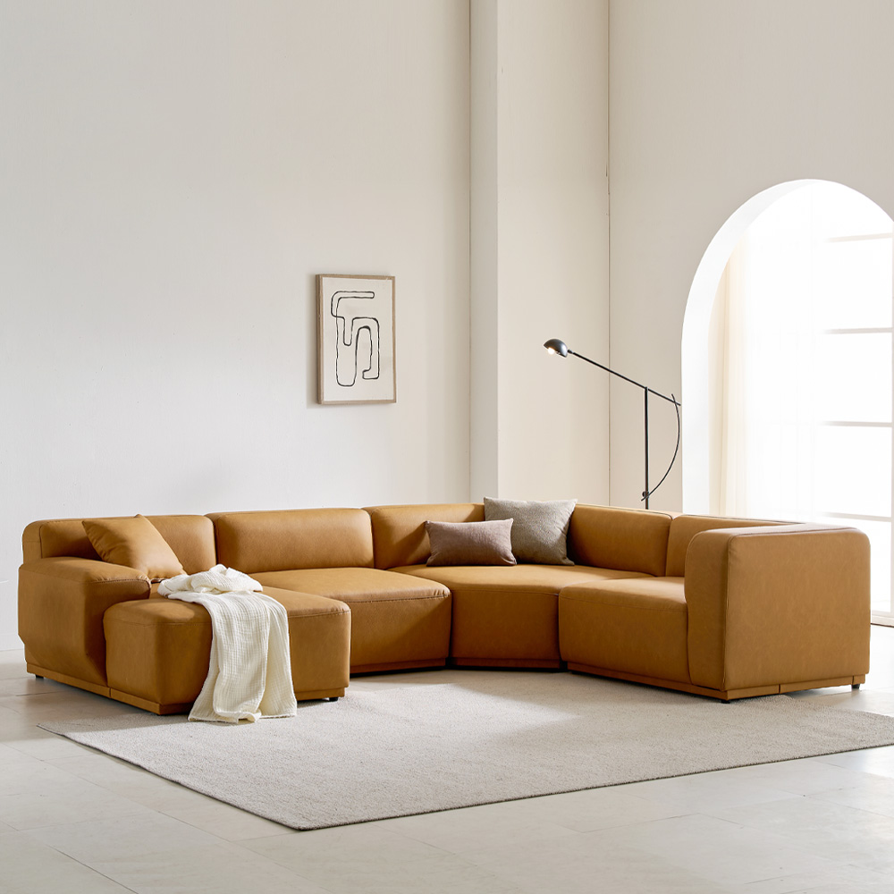 [2026 행사] 케이하우스홀드 켄지 모듈 5인 코너 카우치 소파 국내제작 가죽 실리콘레더