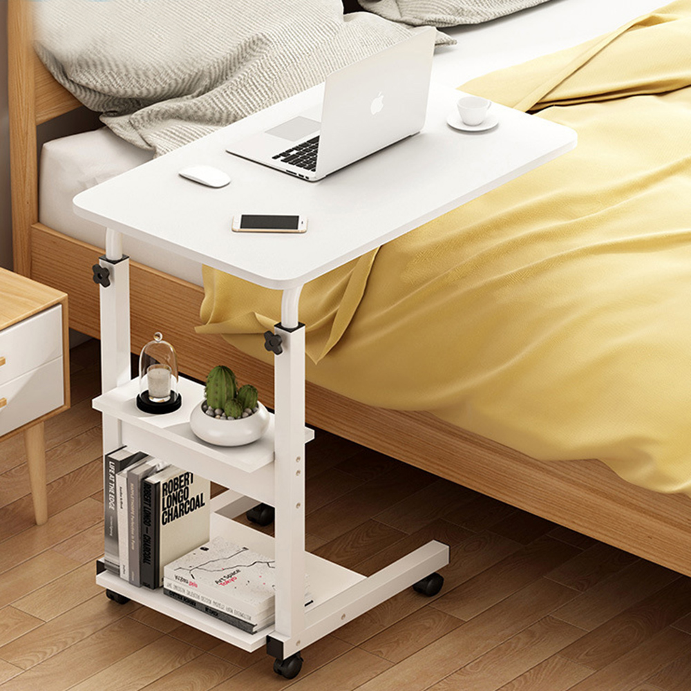 이동식 높이조절 침대 사이드 테이블(선반형)(화이트)
