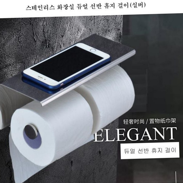 벽걸이 화장실 휴지 걸이 휴대폰 스테인리스 휴지 걸이 듀얼 선반 - 상품 이미지