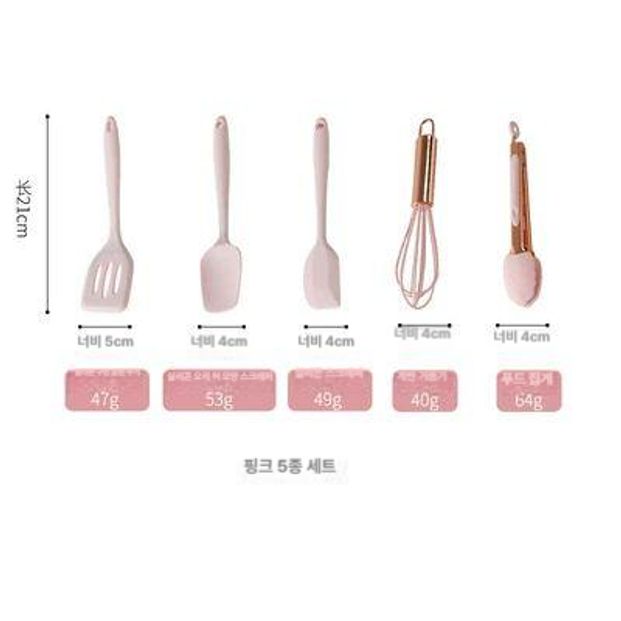 미니 실리콘 스파츌라 이유식 베이킹 요리 주방용 소형 세트 핑크 미니 5종 - 상품 이미지