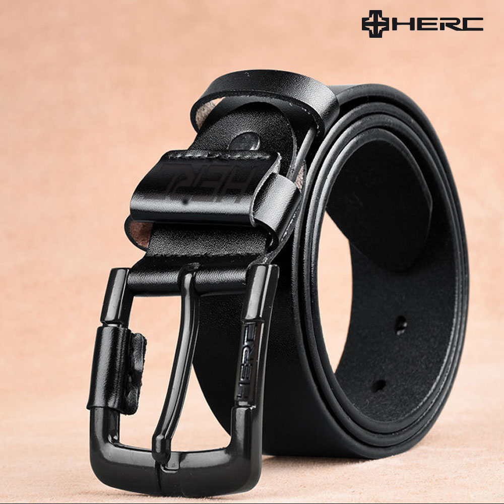 HERC 소가죽 벨트 고급 남성 가죽벨트 허리띠 캐주얼 정장 블랙 코팅 버클 골프벨트 선물 - 상세 이미지 2
