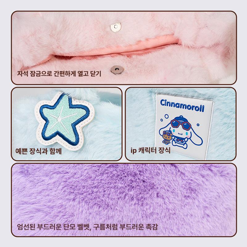 산리오 토트백 플러시 숄더백 겨울 가방 헬로키티 마이멜로디 시나모롤 쿠로미 헬로키티 봉제 하트 핸드백 - 상세 이미지 3