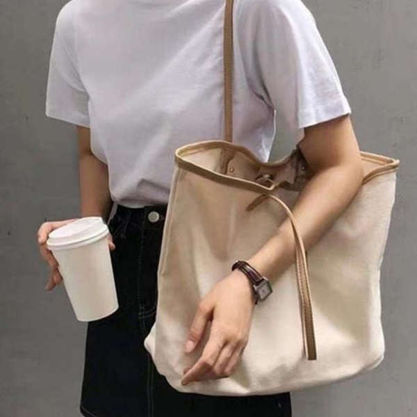 캐주얼 여성 캔버스 숄더백 보부상 여성 데일리 숄더백 대학생 쇼퍼 - 메인 이미지