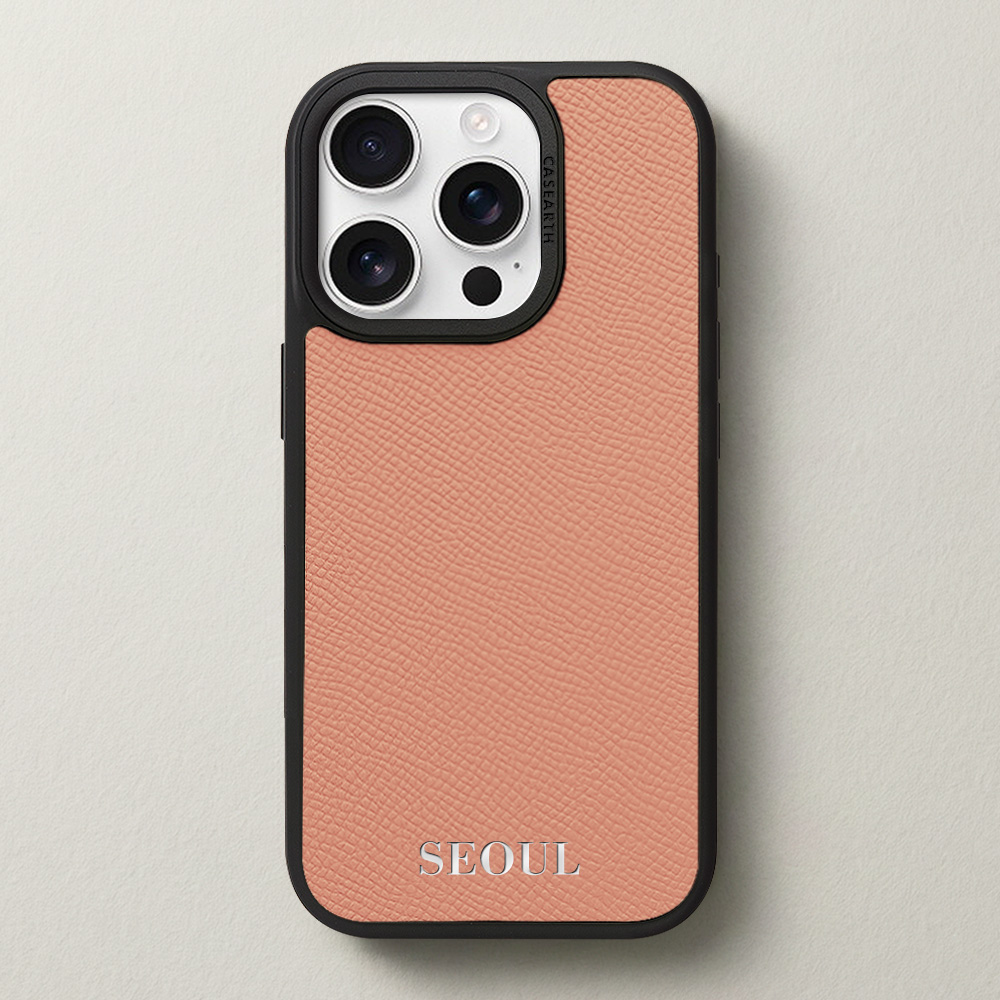 케이스어스 독일 노블레사 가죽 맥세이프 각인 커스텀 케이스 베이비핑크, 아이폰14 프로