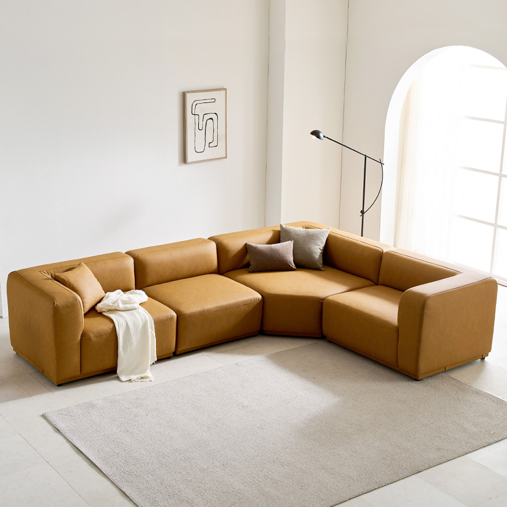 [2026 행사] 케이하우스홀드 켄지 모듈 5인 코너 카우치 소파 국내제작 가죽 실리콘레더