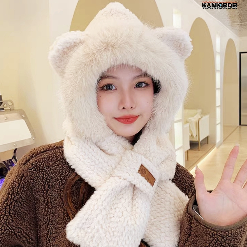 따뜻한 목도리 곰돌이 귀 후드 넥워머 귀여운 캠핑 방한 용품 여성 - 상품 이미지