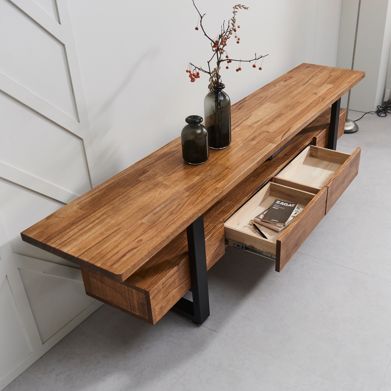 이스트포트 참죽 북유럽 원목거실장 티비다이 TV거실장 1500x400x530mm, 월넛