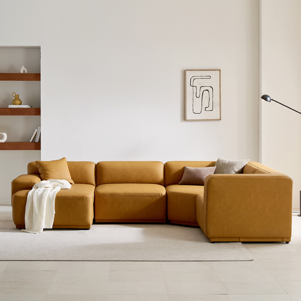 [2026 행사] 케이하우스홀드 켄지 모듈 5인 코너 카우치 소파 국내제작 가죽 실리콘레더