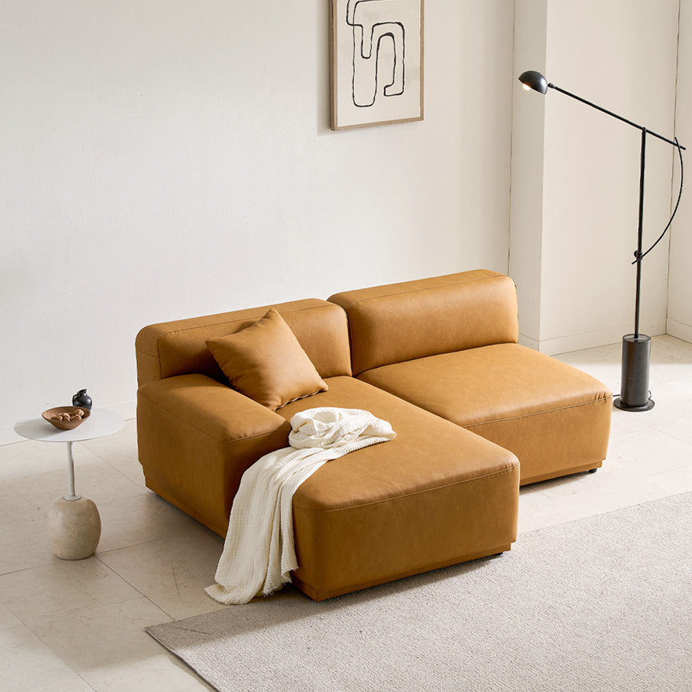 케이하우스홀드 켄지 2인 오픈 카우치형 실리콘가죽 비건레더 가죽소파 국내제작