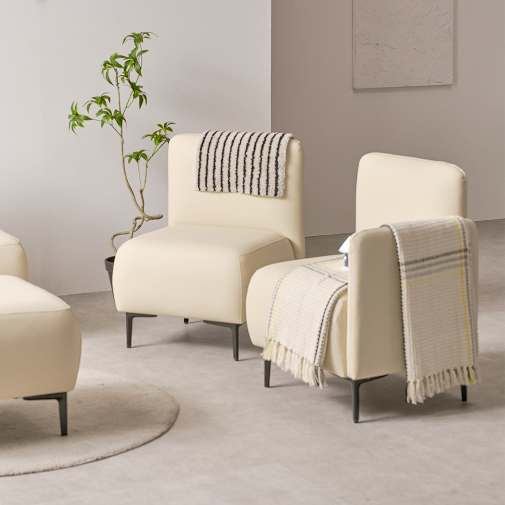 모듈형 미니 원룸 소파 실리콘 가죽 폭좁은쇼파 피콕 아이보리, 2인용