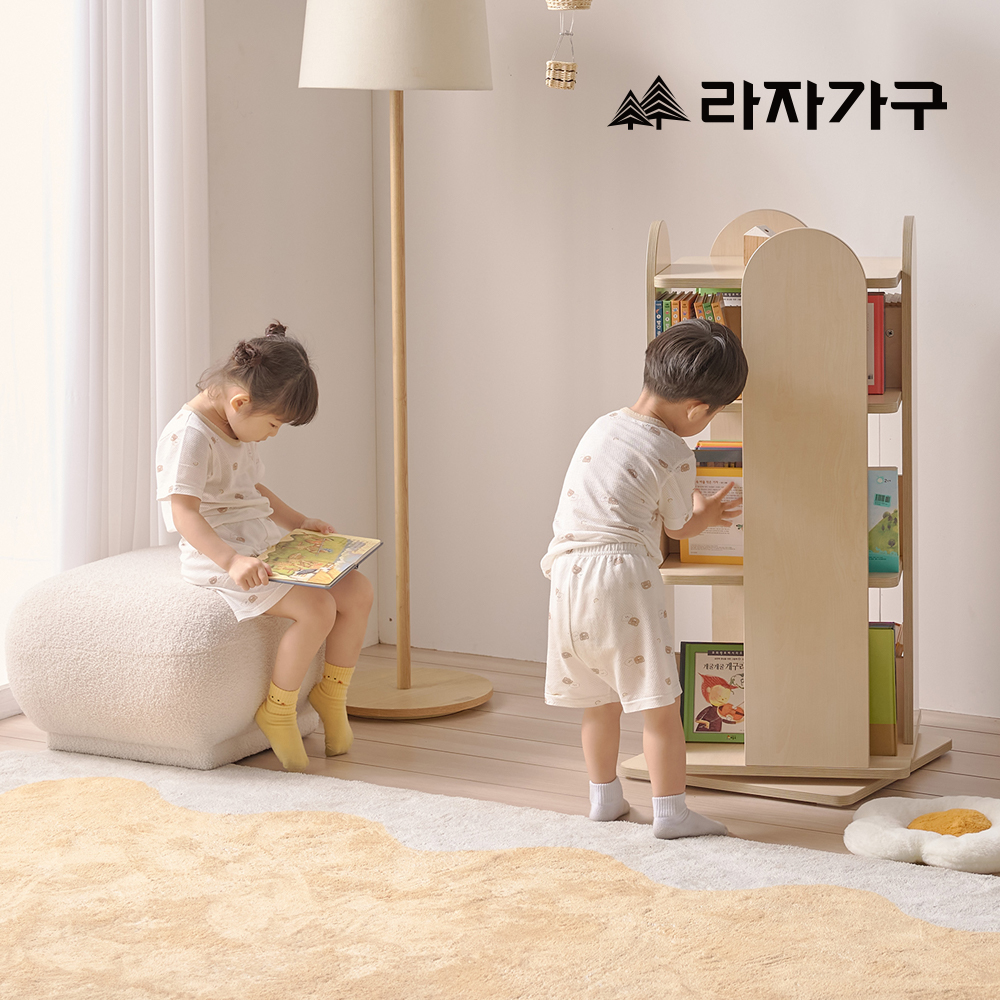 라자가구 베니 E0등급 키즈 4단 회전책장 어린이 이동형 유아 책꽂이 아기 교구장