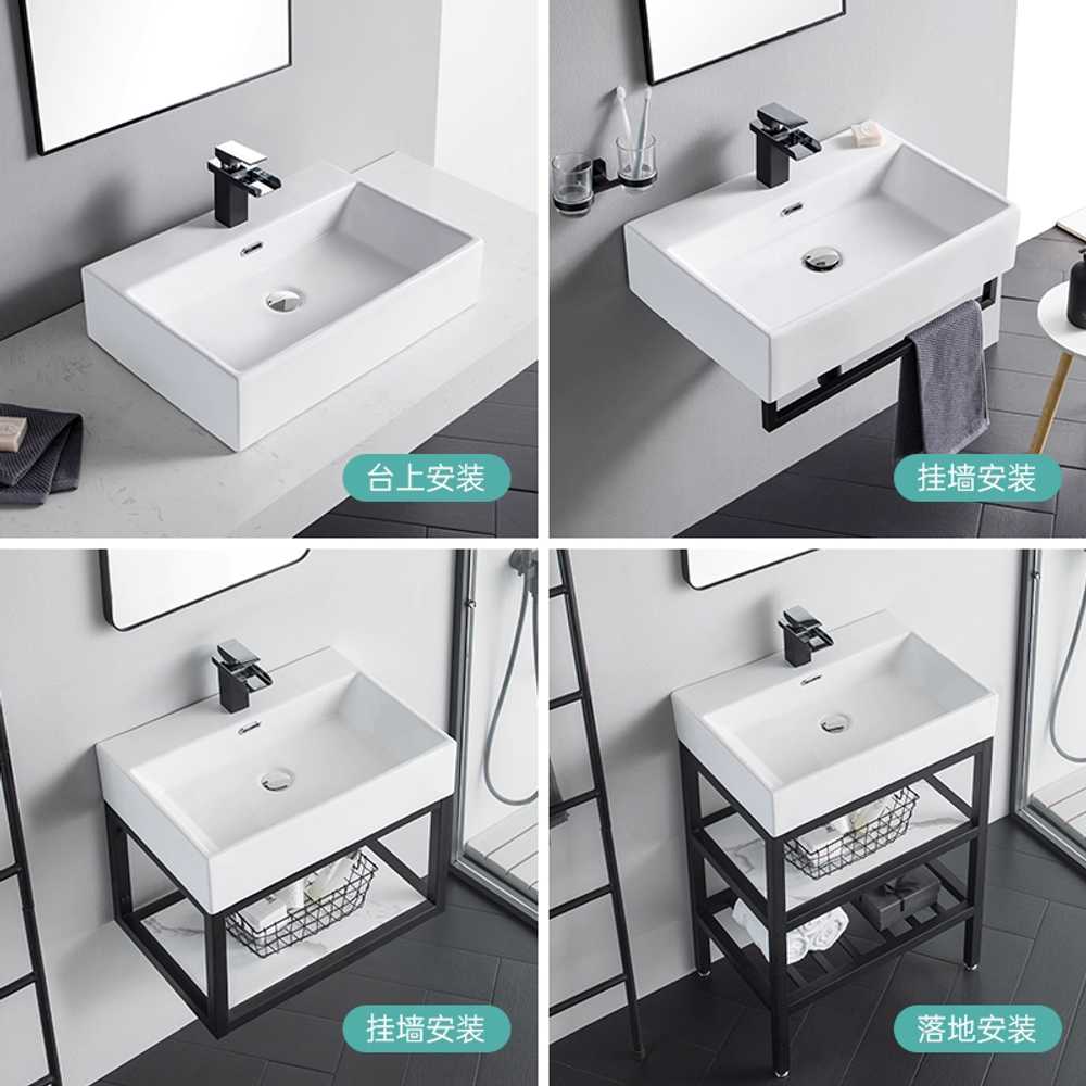 사각 세면대 수건걸이 세트 도기 벽부착형 스퀘어 60cm / 단품+배수구 - 상세 이미지 4