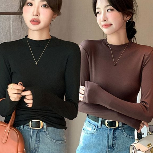 데일리 여성 반목 티셔츠 목폴라 여성 긴 팔 티셔츠 무지티셔츠 - 상품 이미지
