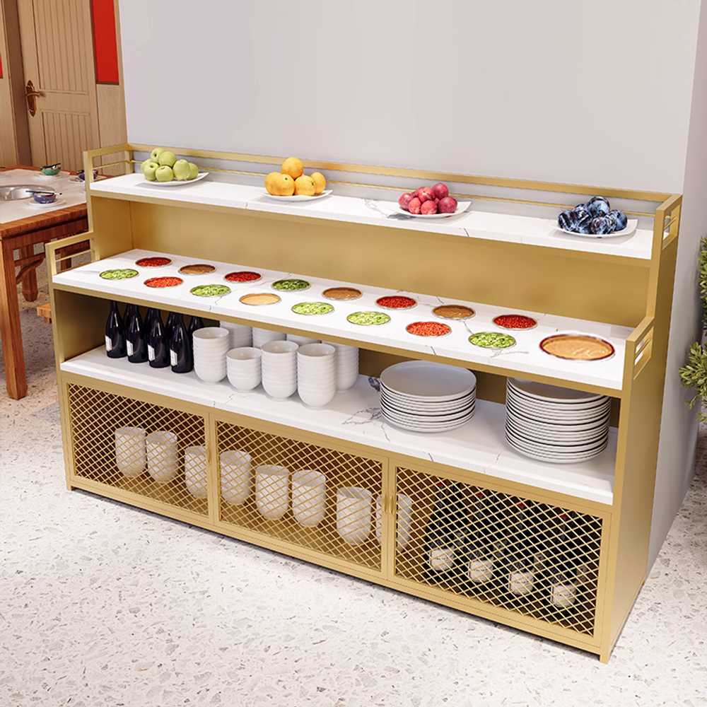 샐러드바 테이블 뷔페식 진열대 레스토랑 매장용 100x40x110cm 블랙 (9개 원형) - 상세 이미지 5