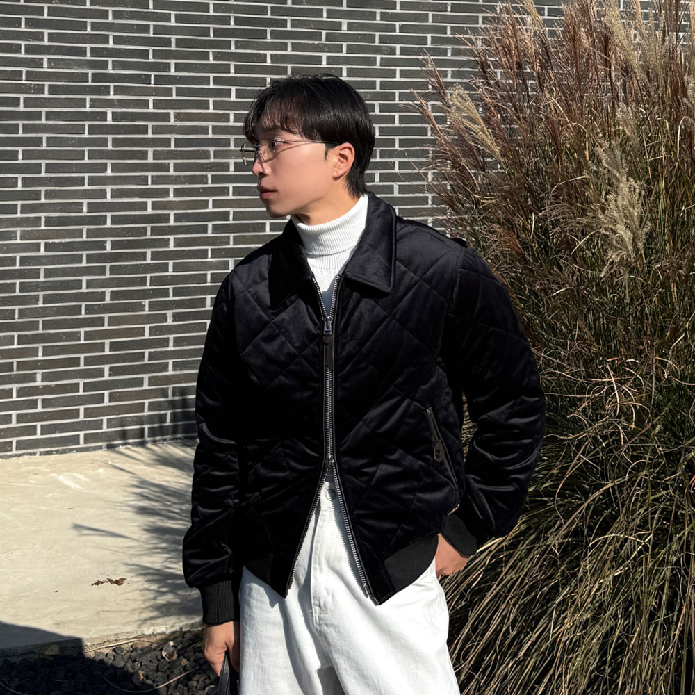 아웃핏 남자 퀄팅 벨벳패딩 2colors 크롭기장 겨울 숏패딩 이미지 8
