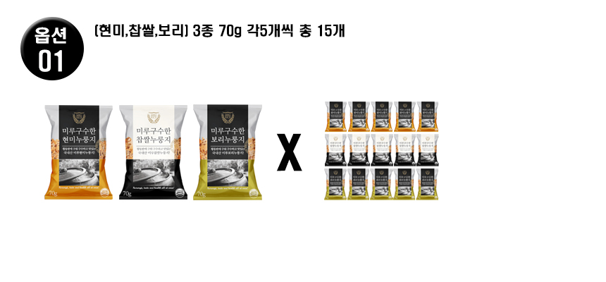 국산쌀100% 미루구수한누룽지 현미,찹쌀,보리누룽지 3종 70g, 15개 - 상세 이미지 2