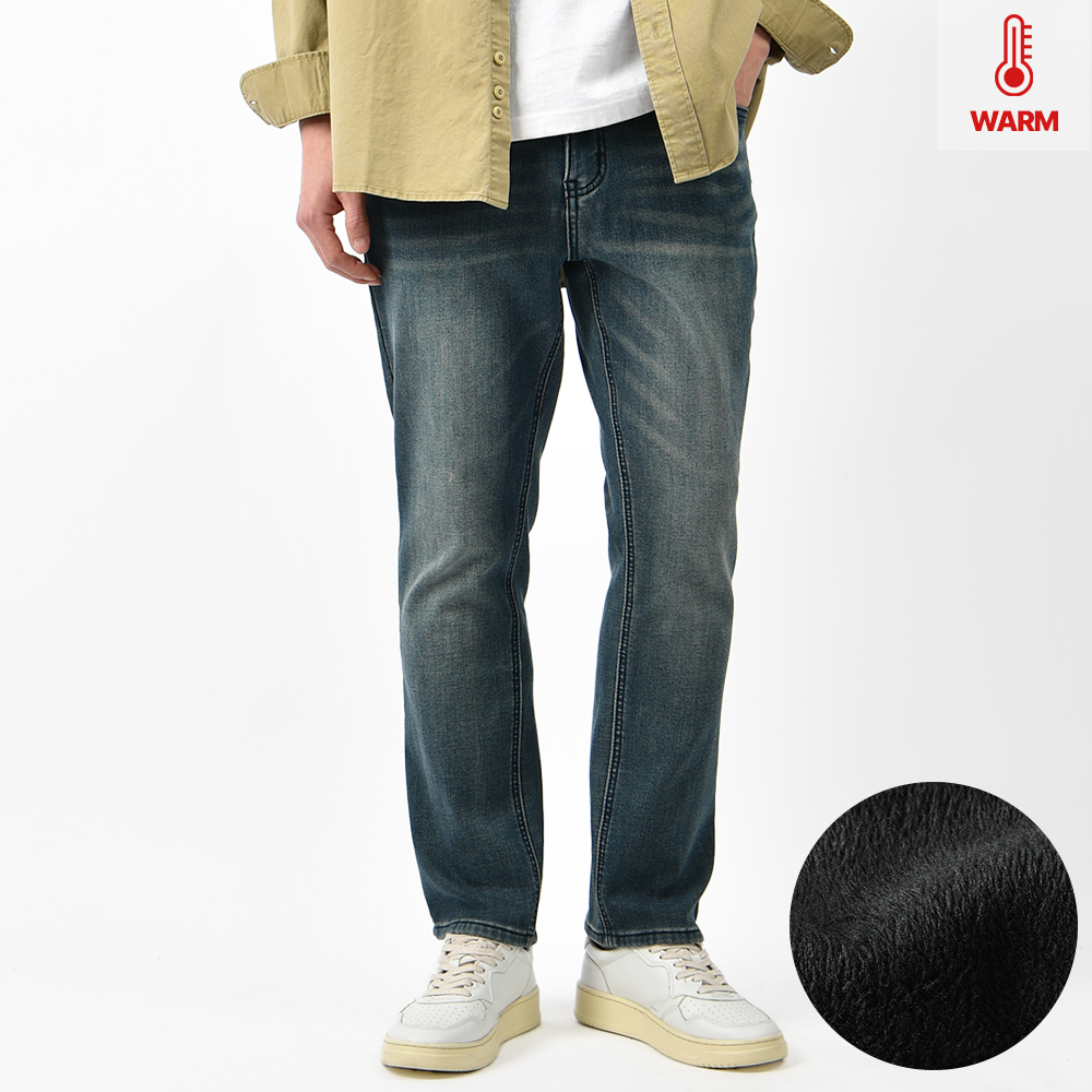 남자 기모 청바지 일자 융본딩 겨울 스판 워싱 진청바지 제품 이미지