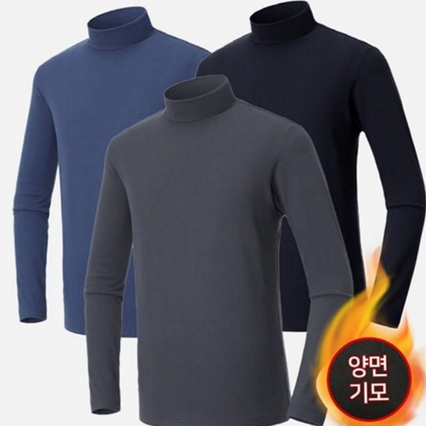 기본 남성 기모 티셔츠 베이직 남자 양면 티셔츠 폴라티 겨울 - 메인 이미지