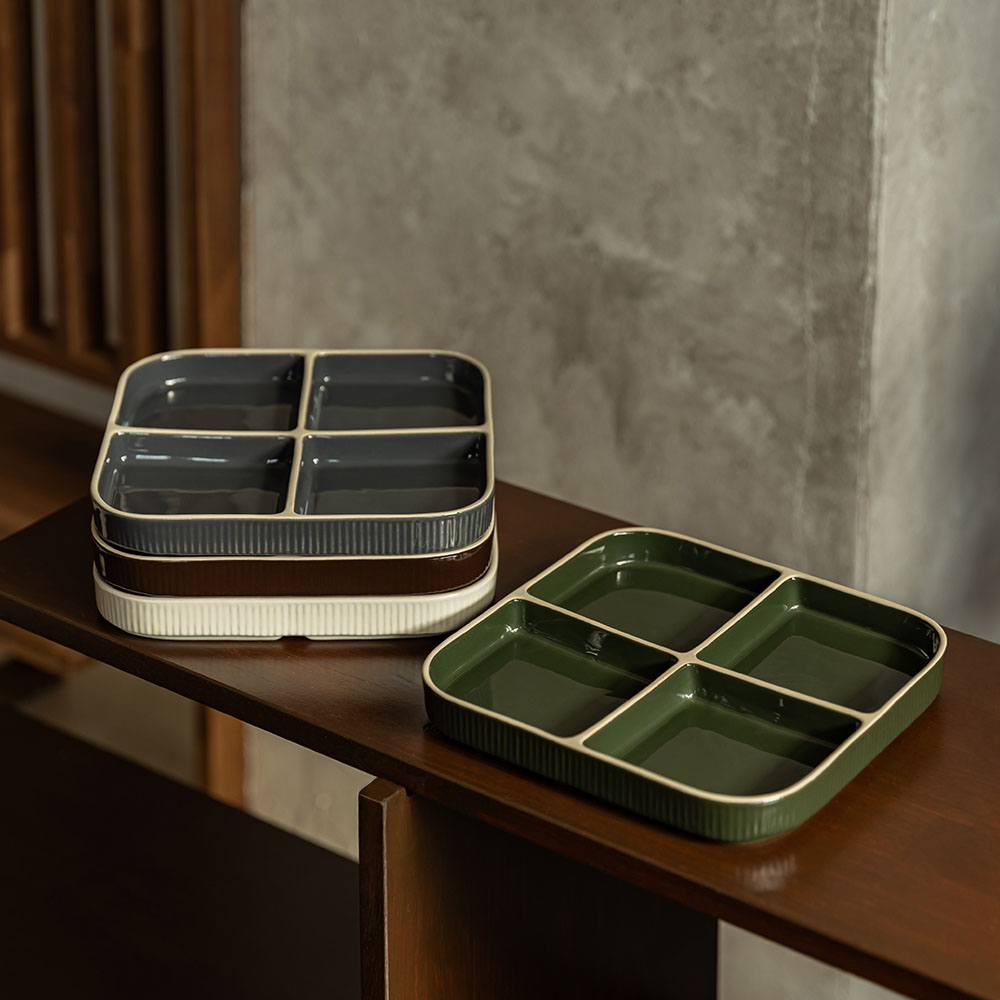 윤도자기 차곡 국산 사각 4절접시 이미지 2