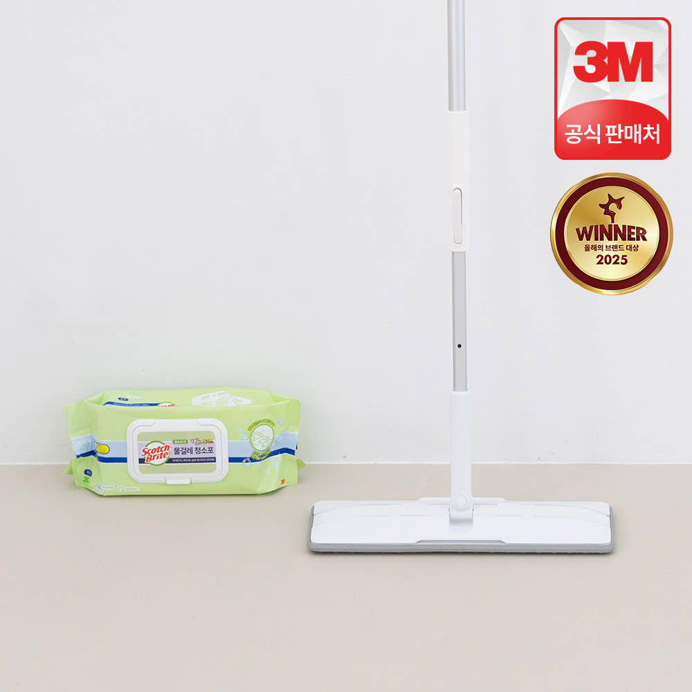3M본사직영몰 3M 스카치브라이트 밀대걸레 올터치 더블액션 막대걸레 대형 + 베이직 더블액션 물걸레청소포 30매