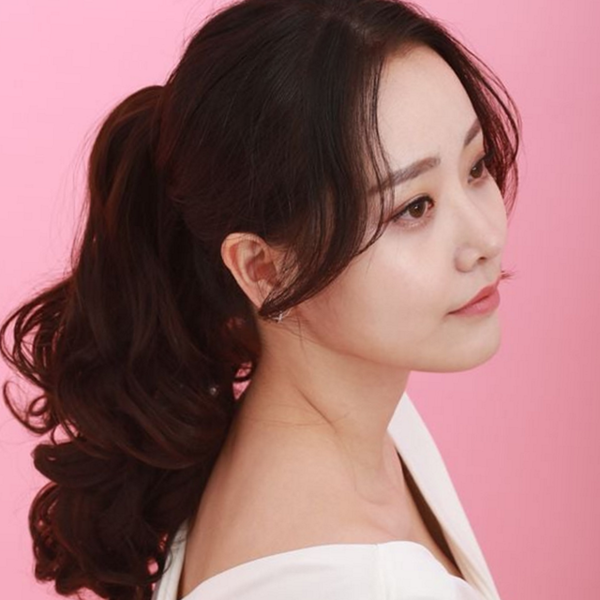 내추럴 테일 가발 곱슬머리 미디엄 웨이브 가발 집게형 간편 - 상품 이미지