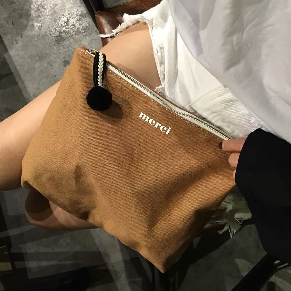 merci 캔버스 파우치 미니가방 폼폼 클러치 - 상세 이미지 3