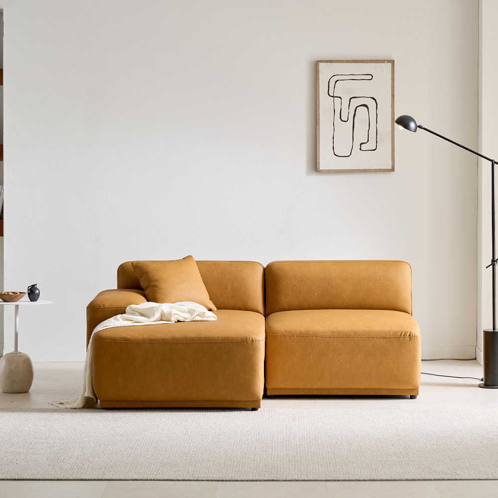 케이하우스홀드 켄지 2인 오픈 카우치형 실리콘가죽 비건레더 가죽소파 국내제작