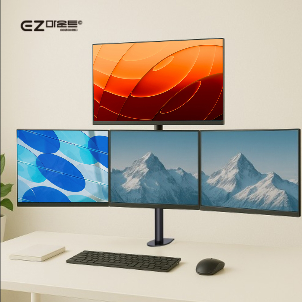 쿼드 모니터암 4대 모니터 거치대 스탠드 27인치 32인치 주식 CCTV 모니터링 - 상품 이미지