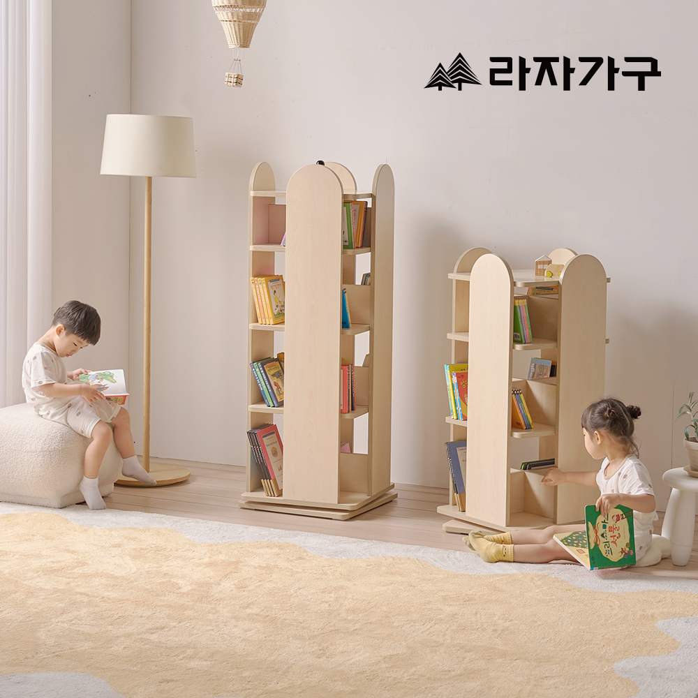 라자가구 베니 E0등급 키즈 4단 회전책장 어린이 이동형 유아 책꽂이 아기 교구장