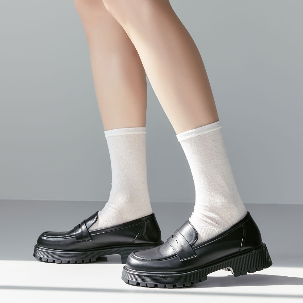 에스유니 부드럽고 발편한 여성 하이틴 청키굽 통굽 로퍼 구두 4cm - 상품 이미지