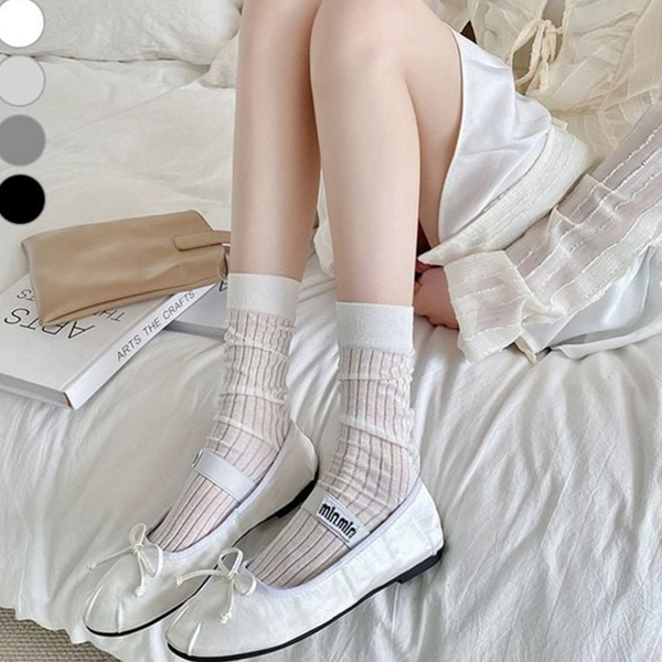 시스루 여성 양말 스트라이프 여자 양말 데일리 얇은 - 상품 이미지