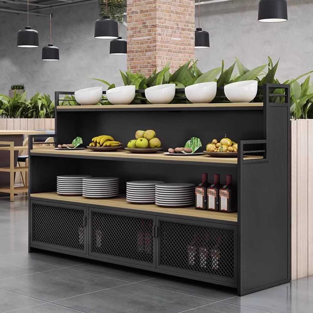 레스토랑 뷔페 테이블 샐러드 코너 조립형 매장 집기 100x40x110cm 블랙 - 상세 이미지 5