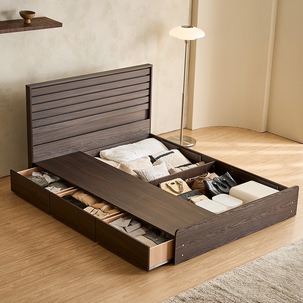 장인가구 글랜 E0 호텔 평상형 서랍형 침대 유로탑 매트리스, Q(퀸), 수납형-내추럴