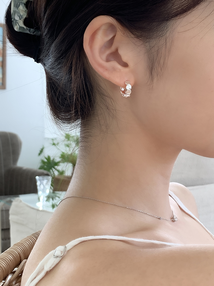 [무배] 두들 텍스처 원터치 이어링 - 925실버 순은 볼드 가벼운 링귀걸이 은볼귀걸이 - 상세 이미지 4