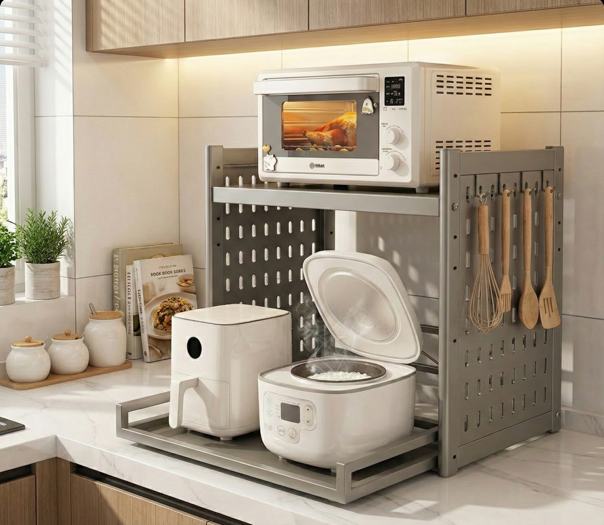 전자렌지거치대 에어프라이어 밥솥 전자레인지 선반 거치대 2단