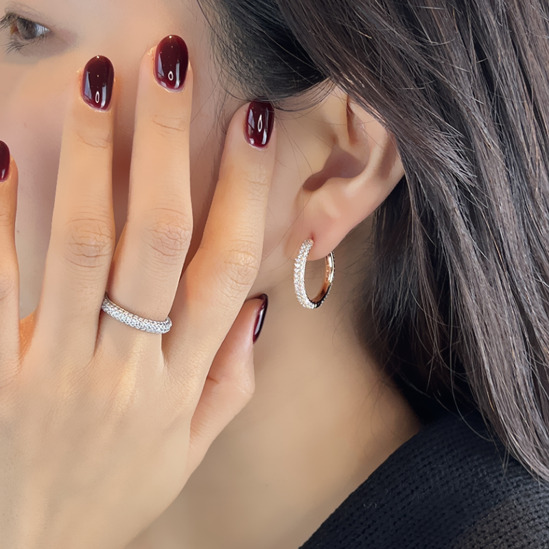 올라운드 풀세팅 파베 원터치 실버 은 링귀걸이 이미지 7