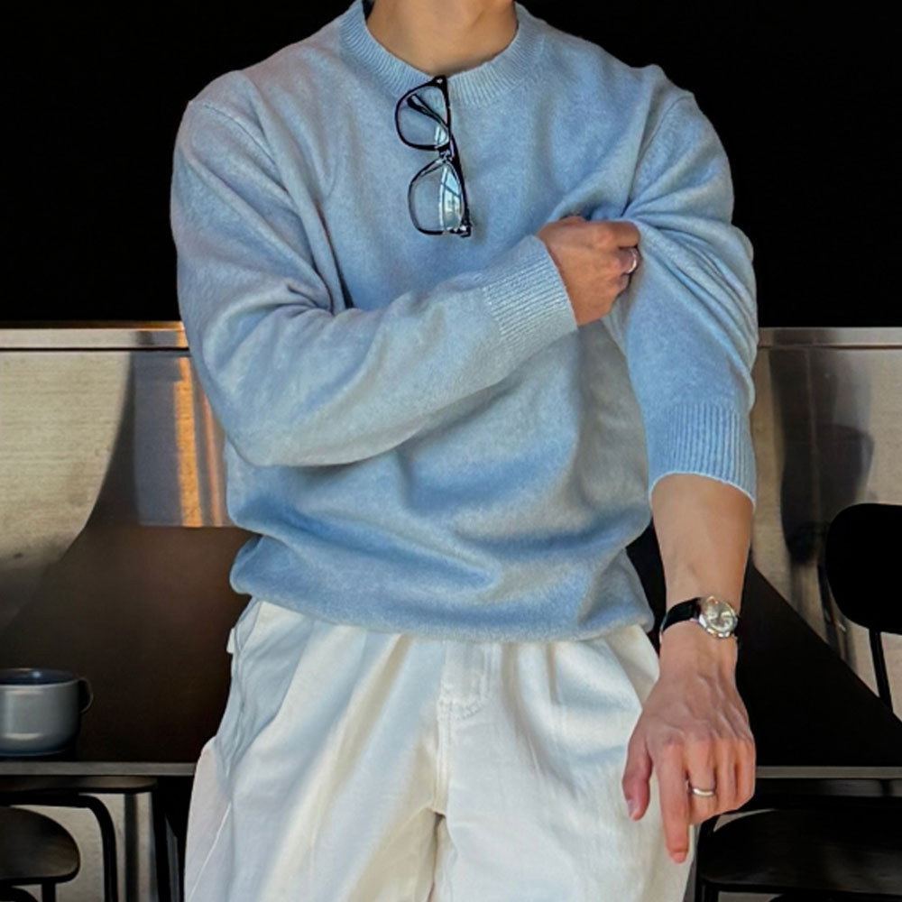 아웃핏 남자 데일리 라운드 니트 8colors 겨울 커플니트 커플룩 시밀러룩 - 상세 이미지 4